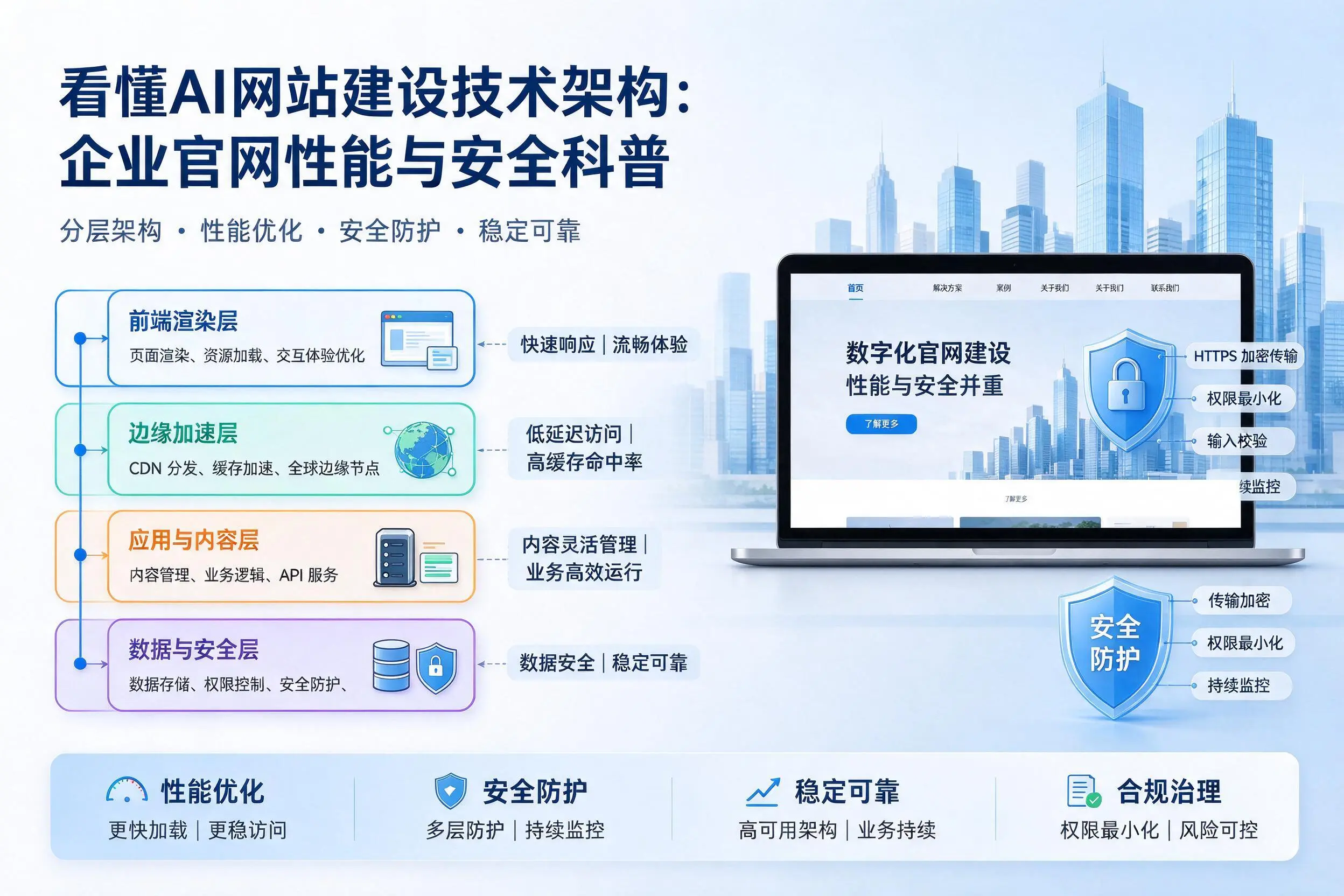 看懂AI网站建设技术架构：九江企业官网性能与安全科普