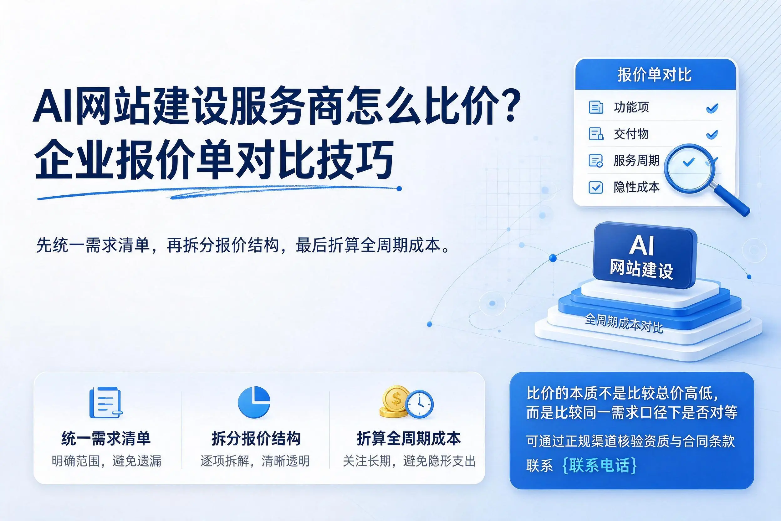 AI网站建设服务商怎么比价？九江企业报价单对比技巧