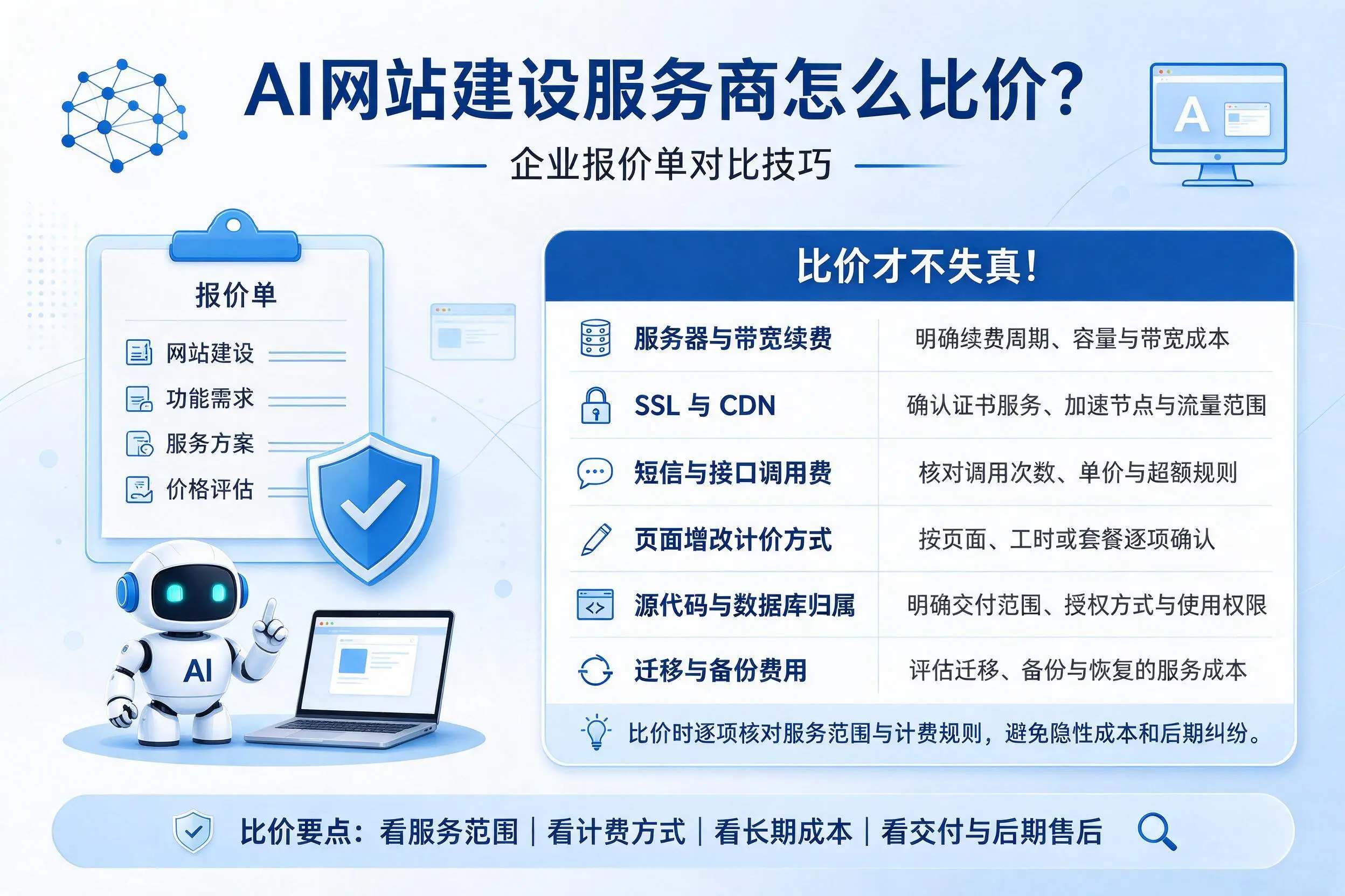 AI网站建设服务商怎么比价？九江企业报价单对比技巧