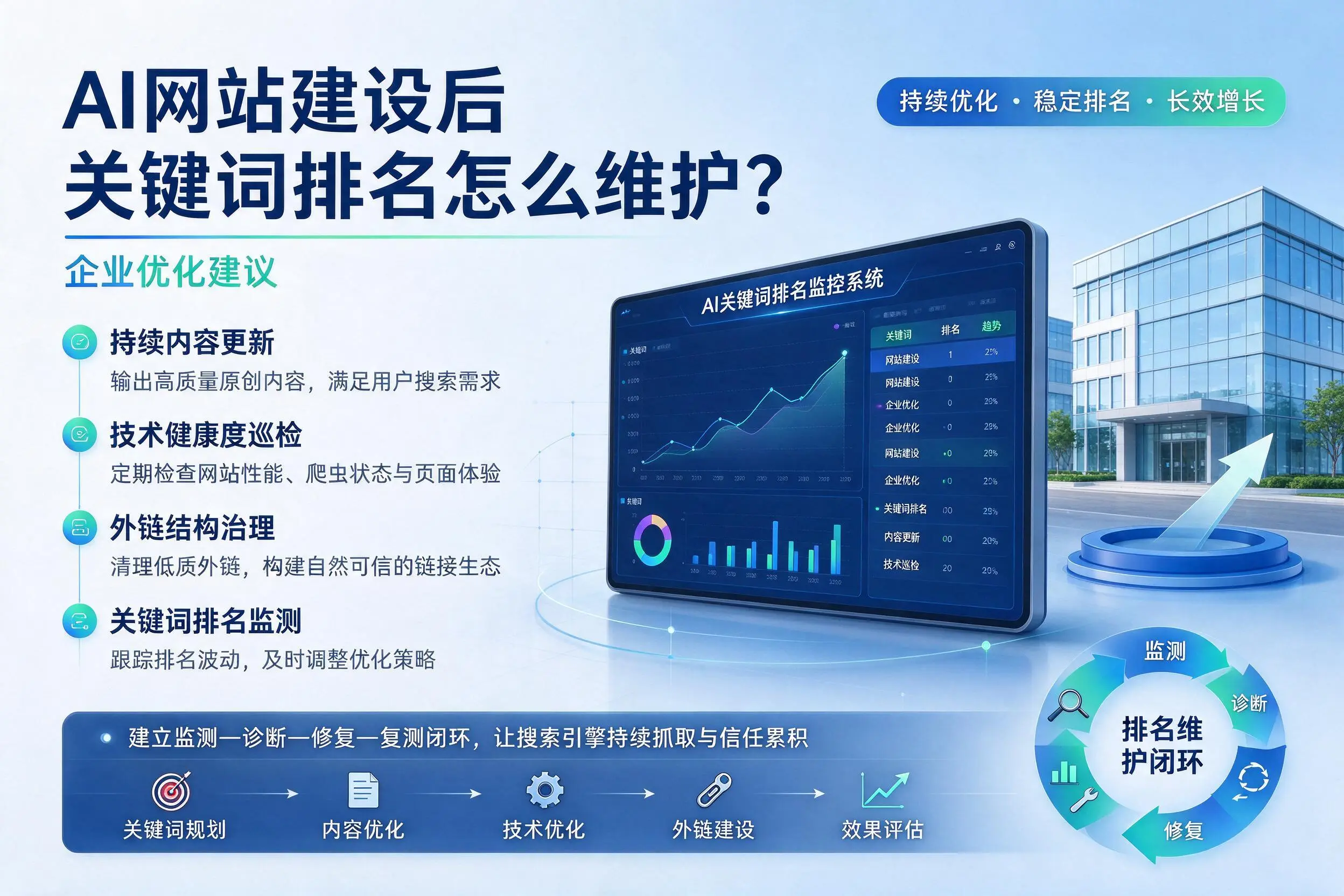AI网站建设后关键词排名怎么维护？九江企业优化建议