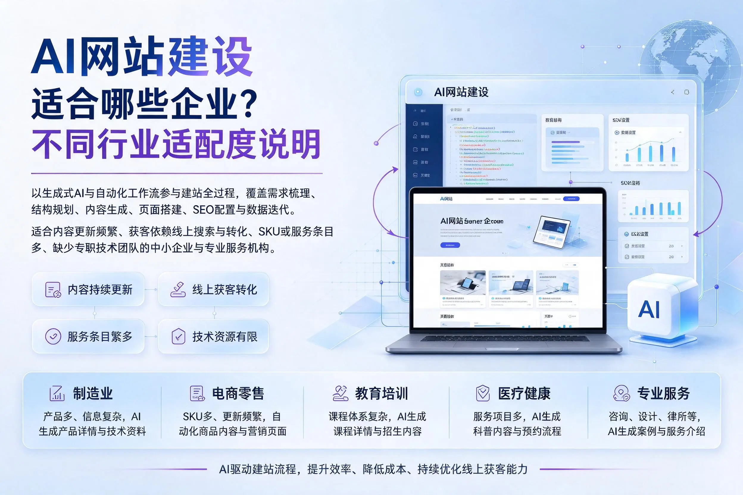 AI网站建设适合哪些企业？九江不同行业适配度说明